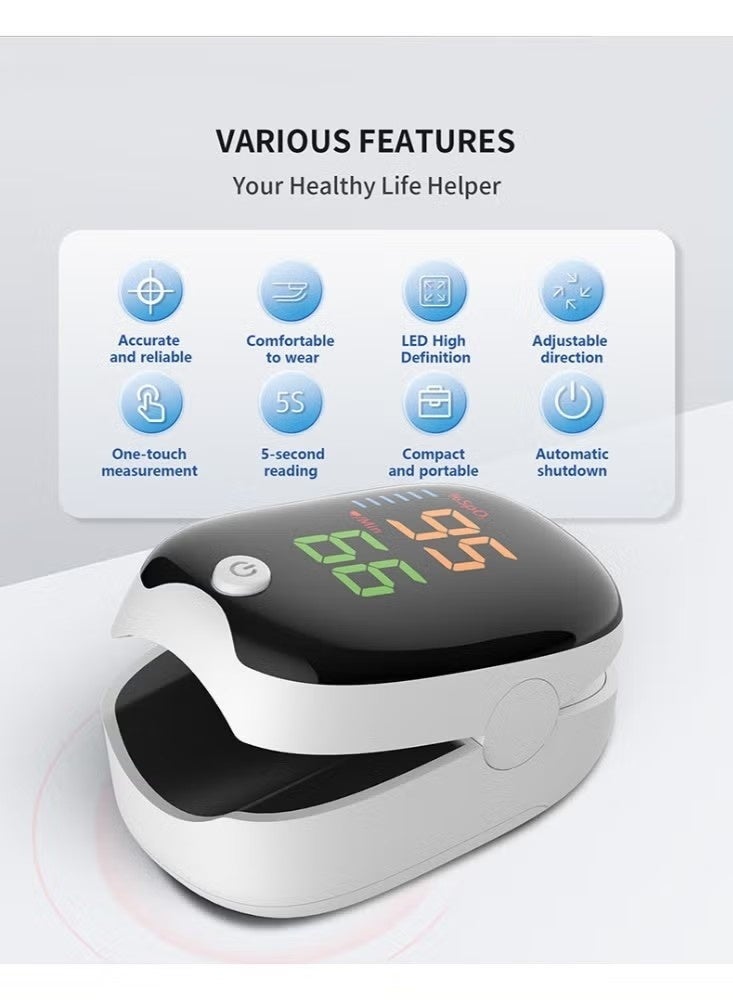 Pulse Oximeter مقياس التأكسج النبضي المحمول على الإصبع للكشف الطبي عن تشبع الأكسجين في الدم، ومراقبة نبض القلب ومعدل ضرباته في المنزل مع شاشة عرض LED عالية الوضوح بأربعة ألوان مضيئة - Image 4